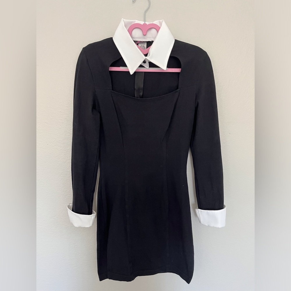 Frederick's of Hollywood Black Sheath Dress with Notched Collar